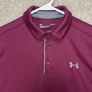 Under Armour Polo Shirt Men's Medium Burgundy Loose Short Sleeve Performance EUC